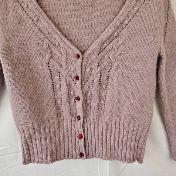 Dolce & Gabanna Button Up Pink V-neck Knit Cartigan Wool Blend 3/4 Sleeves Small - Picture 3 of 16